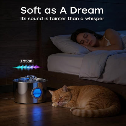 Cat Water Fountain Advanced 304 Stainless Steel 3.2L/108oz with Detachable Tank, Easy to Clean, Automatic Pet Fountain Quiet Cats Water Dispenser, Dogs (108oz Cat Fountain)