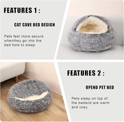 FORMYCATIE Cat Beds for Indoor Cats,Cat Cave for Puppy and Kitty,Calming Small Dog Bed for Small Dogs with Cover Cave,Cozy Warming Fluffy Washable Anti-Slip Pet Sleeping Bag (Grey, 22 * 22inch)