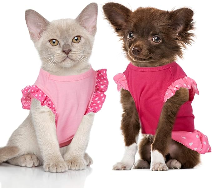 Weewooday 4 Pack Dog Dress Cute Pink Dog Clothes Skirt Girl Pet Princess Dress Puppy Summer Apparel Clothes Skirt Shirt with Ruffles Apparel for Small Puppy Cats Pet(S)