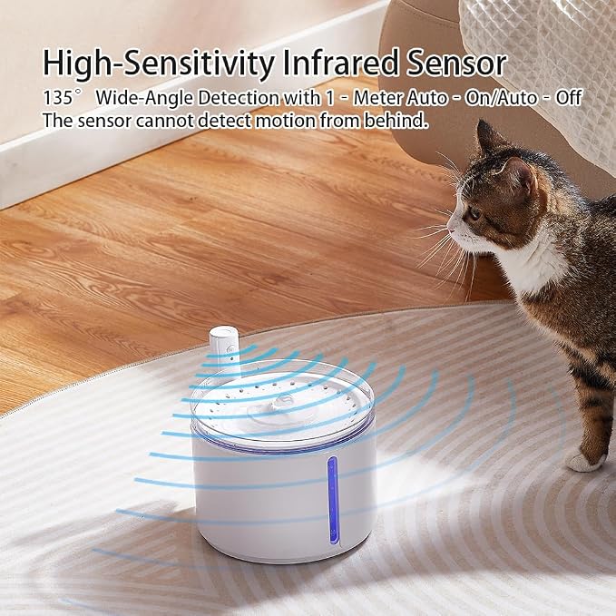 Smart Automatic Pet Water Fountain, 2.2L Cordless with Infrared Sensor, Dual Modes, Ultra-Quiet Pump, Safe for Cats & Dogs (White, Infrared Sensor)
