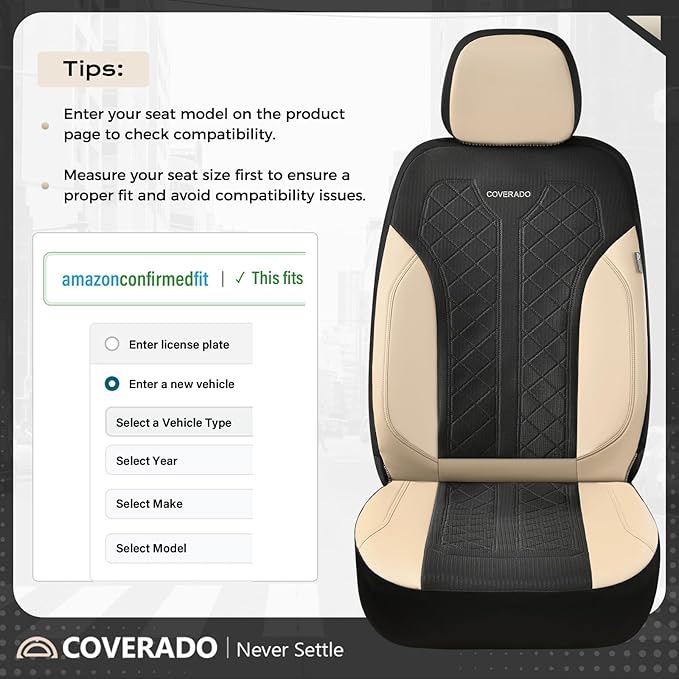 Coverado Front Seat Covers, Beige Seat Covers 2 Seats, Leather Car Protectors 2-Pack, Auto Seat Covers Spill-Proof Design Universal Fit for SUV, Vans, Sedan, Truck