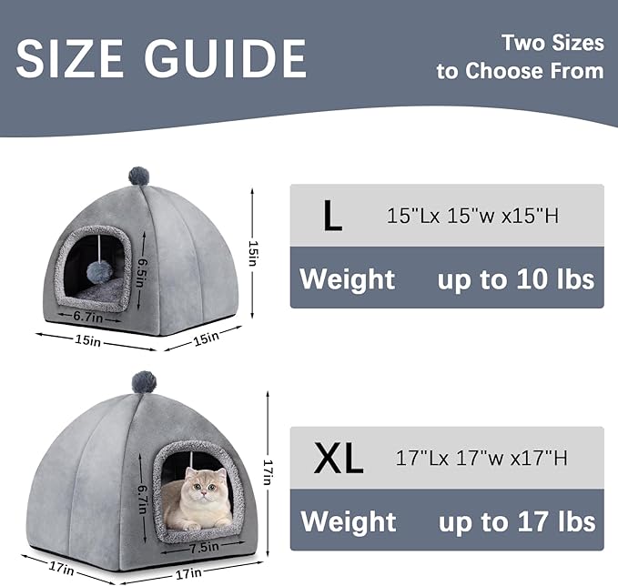 Cat Bed Cave for Indoor, Suitable for Cat Dome Bed, Hideaway Bed for Indoor Cats with Removable Mattress for Kittens.Cat Tent House for Dual Use (L:17"x17")