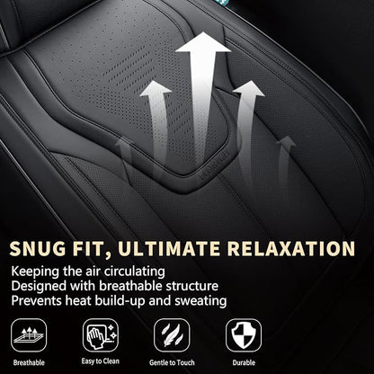 FLORICH Seat Covers, Black Car Seat Cover Full Set, Luxury Faux Nappa Leather Automotive Seat Protectors, Car Seat Cushions Universal Fit for Most Sedans SUVs Trucks - Black