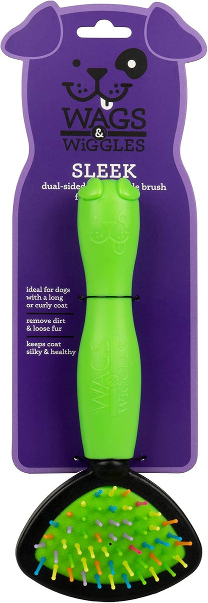 Wags & Wiggles Two-Sided Brush for Small and Long-Haired Dogs | 2-in-1 Bristle and Straight Pin Grooming Supplies for All Dogs