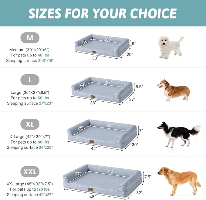 Cooling Dog Bed, Orthopedic Foam Dog Bed with Sides, Removable Washable Cover & Waterproof Lining and Nonskid Bottom, Comfortable Pet Beds for Small Dogs, Blue (30" L x 20" W x 6" Th)