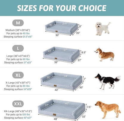 Cooling Dog Bed, Orthopedic Foam Dog Bed with Sides, Removable Washable Cover & Waterproof Lining and Nonskid Bottom, Comfortable Pet Beds for Small Dogs, Blue (30" L x 20" W x 6" Th)