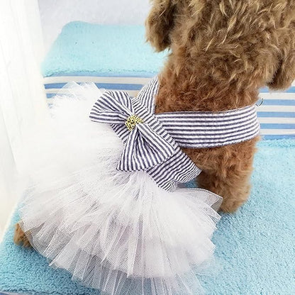 Dog Dresses, Fashion Pet Dog Clothes, Striped Mesh Puppy Dogs Princess Dresses (Blue, Medium)