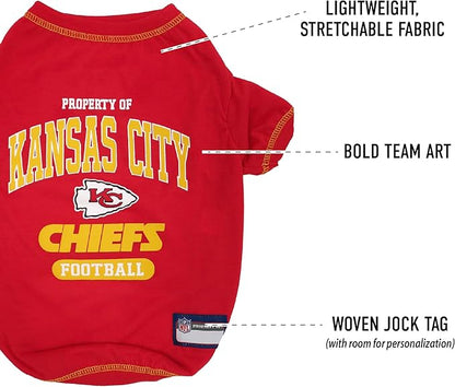 NFL Kansas City Chiefs Dog T-shirt X-Small. - Licensed Shirt for Pets Team Colored with Team Logos- Premium Stretchable Materials for the comfort of your Dog & Cat