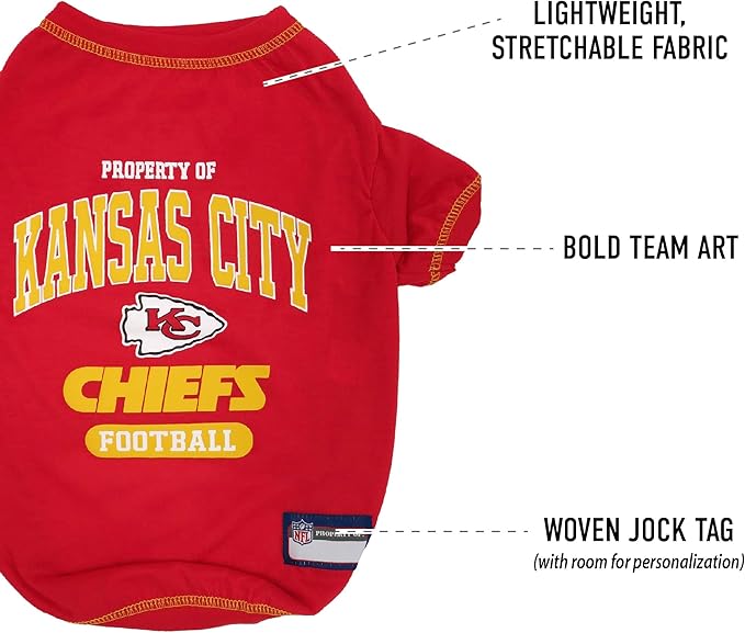 NFL Kansas City Chiefs Dog T-Shirt for Pets, Size Medium. Officially Licensed Pet Shirt with Team Logo, Soft Stretchable Comfort Fit Apparel for Dogs & Cats