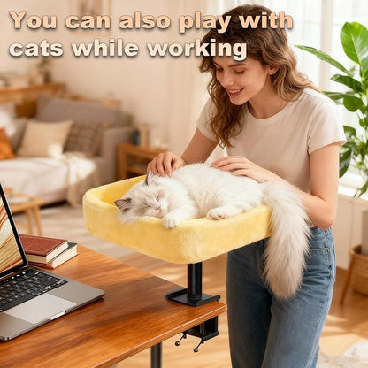 Cat Desk Bed, Sturdy Cats Bed for Desk with Washable Cover, Dual-Sided Breathable Summer & Winter, Comfortable Soft Pet Nest Bed with Reinforced Steel Frame, Easy Assembly for Home Office/Study Room