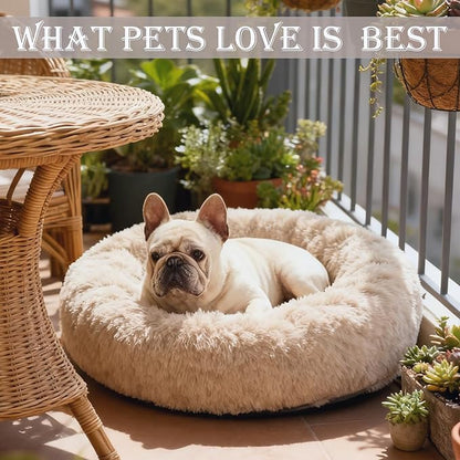 Washable Dog & Cat Bed for Ultra Large Small Medium Size Pet, Calming Donut Round Cute Warming Mat House Supply Indoor, 8 Sized Deal Necessity Essential Furniture for Boy Girl Puppy Kitten kitty