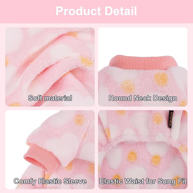 YIKEYO Small Dog Sweater,Dog Pajamas for Small Dogs,Cotton Stretchable Pet Pajamass Jammies Sweater for Dogs Female Male,Valentine's Day Winter Clothes Doggy Puppy Girl(Pink, S)