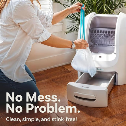 PurrTek Max Cat Litter Box Liners — LitterWrap Drawstring Bags for Automatic & Self-Cleaning Litter Boxes | Precision Fit, Jumbo Heavy-Duty, Leak-Proof, Unscented Odor Control, Replacement Refills