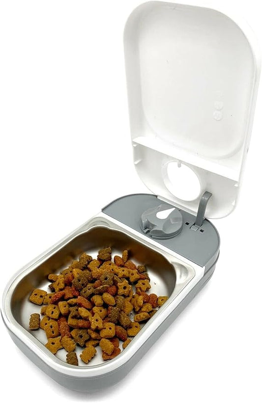 Closer Pets C100 Single Meal Timer-Controlled Automatic Pet Feeder - for Cats and Small Dogs, Wet or Dry Food with Stainless Steel Bowl Insert, up to 0.88 lb, White