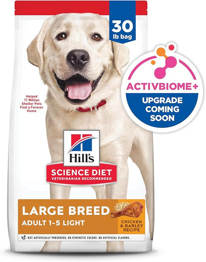 Hill's Science Diet Large Breed Light Adult Dry Dog Food 1-5, Quality Protein for Weight Management Support, Chicken & Barley, 30 lb. Bag