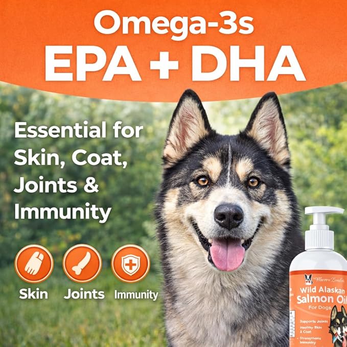 Warren London Wild Alaskan Salmon Oil for Dogs – Omega-3 Fish Oil Food Topper Pump with EPA & DHA for Skin & Coat, Shedding, Joint & Immune Support – Made in USA, 8 oz