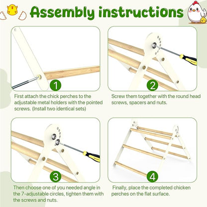 Bamboo Adjustable Chicken Perches, with Adjustable 7 Circles Holder, Strong Roost Bar for Coop&Brooder, Training Perch for Chicks, El Pollitos, La Pollita, Easy to Install & Clean, Fun Toys for Chicks