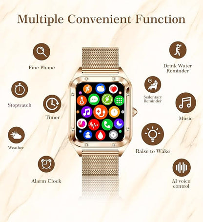 Smart Watch for Women, 1.6'' Bluetooth Call(Answer/Dial), Activity Fitness Tracker with Heart Rate/Sleep Monitor 100+ Sports Pedometer AI Voice, Smartwatch for Android iPhone Compatible (Rose Gold)