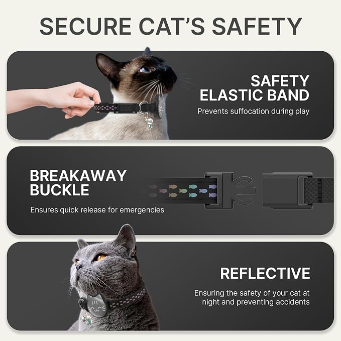 AirTag Cat Collar, Reflective Breakaway Collar, Hidden Holder with Bell | Compatible with Apple AirTag 1st & 2nd Gen, Lightweight Water-Resistant Strap for Cats, AirTag Not Included