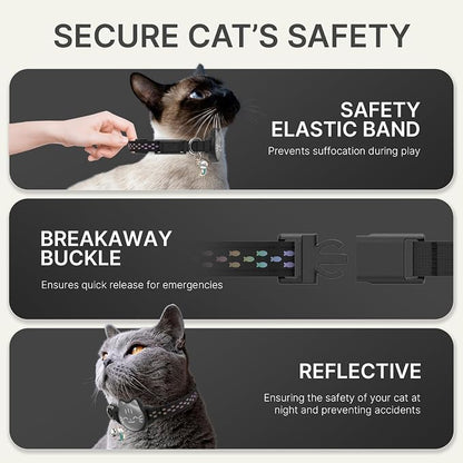 AirTag Cat Collar, Reflective Breakaway Collar, Hidden Holder with Bell | Compatible with Apple AirTag 1st & 2nd Gen, Lightweight Water-Resistant Strap for Cats, AirTag Not Included