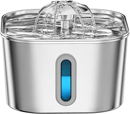 Cat Water Fountain Stainless Steel 74oz/2.2L with 6 Filters & 6 Sponges | Pet Water Dispenser-Indoor Cats Automatic Silent Fountains for Drinking-Metal Small Dog Watering Bowls-Gifts for Kitty Animal