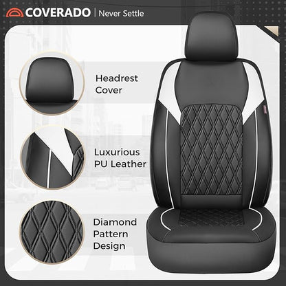 Coverado Automotive Seat Covers, Car Seat Covers Full Set, Car Seat Cover, Waterproof Seat Covers, Car Seat Protector Car Seat Cushion Interior Truck Accessories Universal Fit Most Cars, Black&White