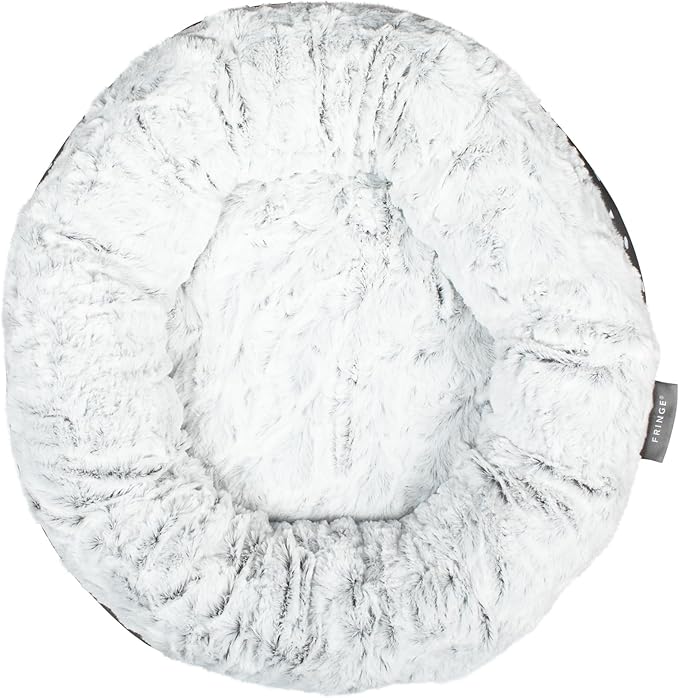 Fringe Studio Mudcloth Dabs Charcoal Small Circle Pet Bed 18"- Poly Filled with Faux Fur Interior - Machine Washable (200029)