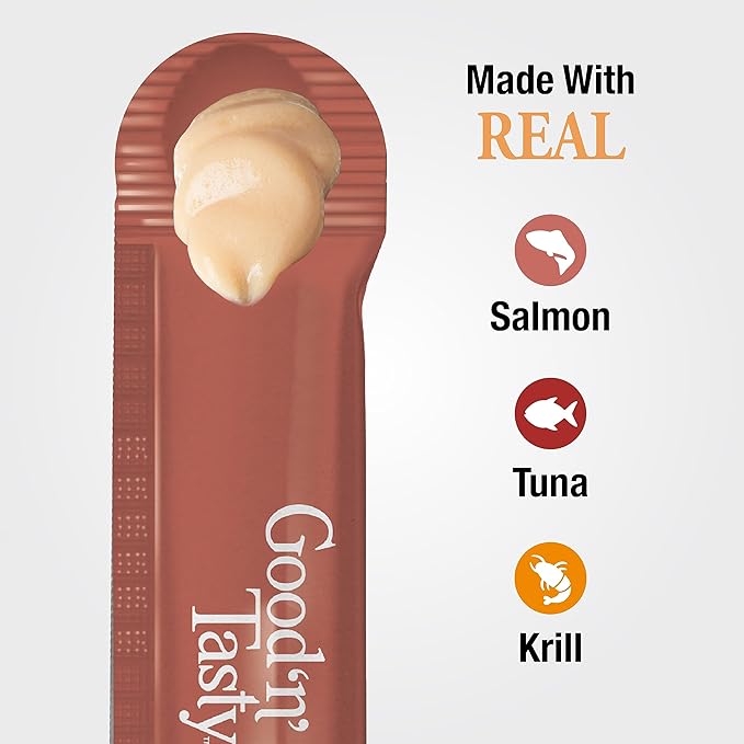 Good 'N' Tasty Savory Spoonables with Real Salmon, Tuna & Krill, 6 Count Tube, Triple Flavor Squeezable Lickable Wet Treats for Cats with Built-in Spoon for Less Mess
