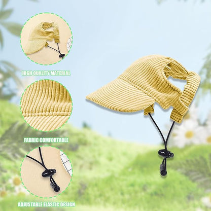 Dog Baseball Cap, Dog Cat Summer Beach Visor Hat with Ear Holes, Adjustable Puppy Sunbonnet Headdress (Yellow, X-Small)