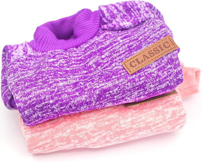 2 Pack 3.5-5.5lbs Dog Sweaters for Small Dogs Girl Winter Dog Clothes Fleece Puppy Sweaters Warm Thick Pet Sweatshirt Outfit Small Dog Sweater for Boy Dogs and Cat,XS,Pink Purple
