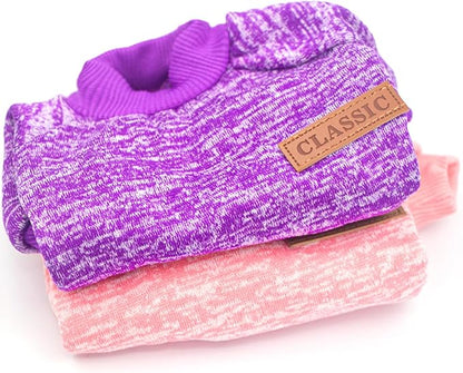 2 Pack 3.5-5.5lbs Dog Sweaters for Small Dogs Girl Winter Dog Clothes Fleece Puppy Sweaters Warm Thick Pet Sweatshirt Outfit Small Dog Sweater for Boy Dogs and Cat,XS,Pink Purple