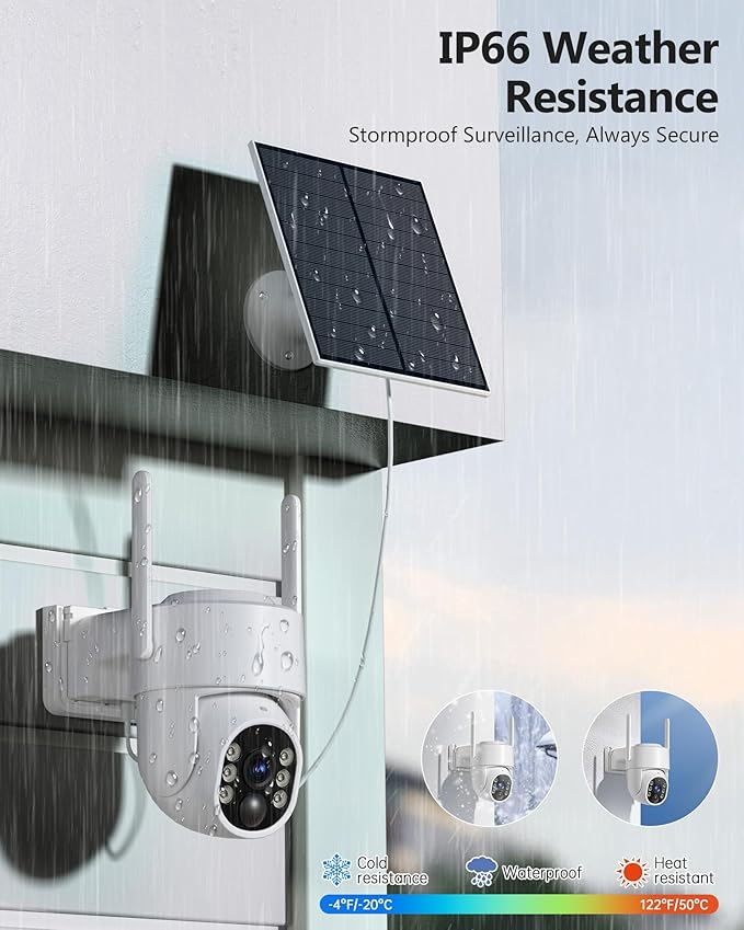 Gianteye 5G&2.4GHz Security Cameras Wireless Outdoor, 2K Cameras for Home Security, Solar & Battery Powered Security Camera Outdoor, Color Night Vision, PTZ Human Detection, 2 Packs