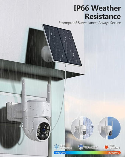 Gianteye 5G&2.4GHz Security Cameras Wireless Outdoor, 2K Cameras for Home Security, Solar & Battery Powered Security Camera Outdoor, Color Night Vision, PTZ Human Detection, 2 Packs