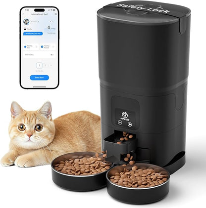 PAPIFEED Automatic Cat Feeder 2 Cats, 2.4G WiFi Cat Food Dispenser with App Control, 7L Slow Feed Timed Cat Feeders for Dry Food, 10 Meals/Day, 12 Portions/Meal, Dual Power Supply, Black