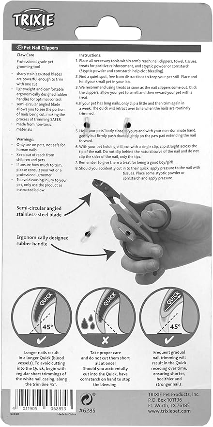 TRIXIE Pet Grooming Nail Clippers, for Small Dogs, Cats, Small Animals, and Birds, 3" (8cm)