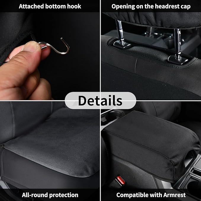 Coverado Front Seat Covers, Waterproof Canvas Seat Protector for Car Seat Cushions for Kids & Dogs, Compatible with 2015-2026 Ford F150 & 2017-2026 Ford F250 F350 F450(Black, 2PCS)