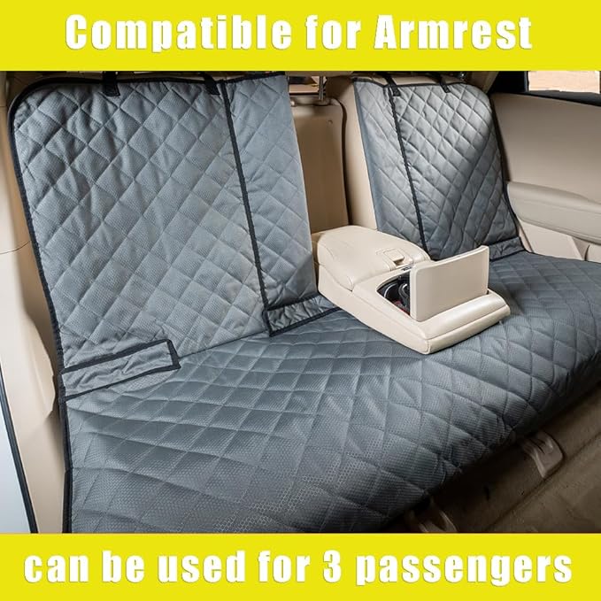 Dog Car Seat Cover, Deluxe Waterproof Pet Back Carseat Protector for Cars, SUVs, Trucks, Nonslip and Easy Cleanup Backseat Pet Cover for Automotive Rear Bench (Grey)