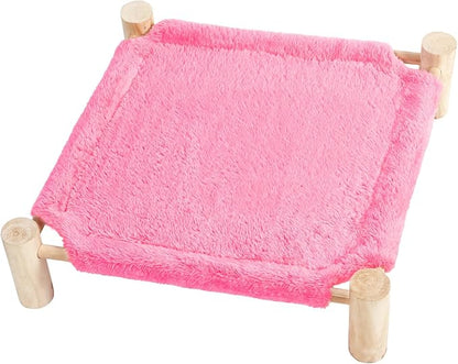 Patas Lague Cat and Dog Hammock Bed for Small Dogs, Brethable Wooden Cat Pet Rabbit Elevated Outdoor Bed Cots Furniture for All Seasons Fleece Hot Pink