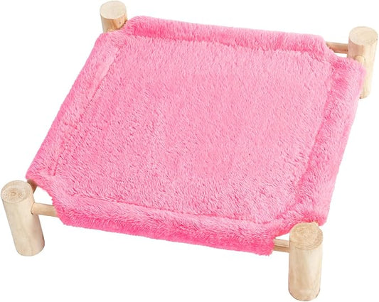 Patas Lague Cat and Dog Hammock Bed for Small Dogs, Brethable Wooden Cat Pet Rabbit Elevated Outdoor Bed Cots Furniture for All Seasons Fleece Hot Pink
