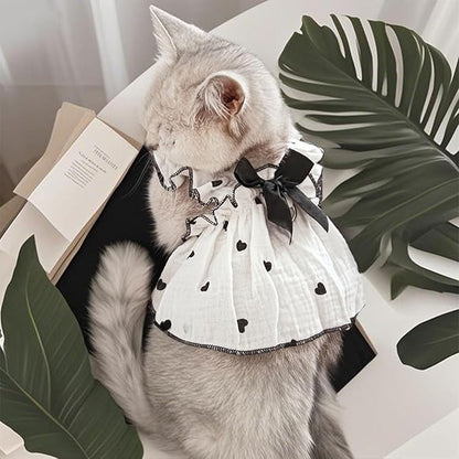 Dog Dresses for Small Dogs Girl Female Dog Cat Clothes Dress Cute Cotton Extra Summer Clothes Bow Decor Printed Love Birthday Outfit Puppy Clothes (Light Pink & Black, X-Large)