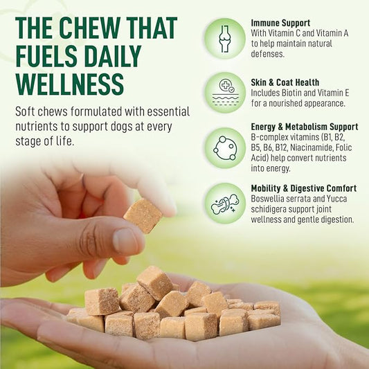 14 in 1- Multivitamin for Dogs 120 Chews - Daily Support for Active & Aging Dogs Supplies/Vitamin A, D3, E, C, and B-Complex for Joint, Skin, Coat, Immune - Dog Multivitamin, Bacon