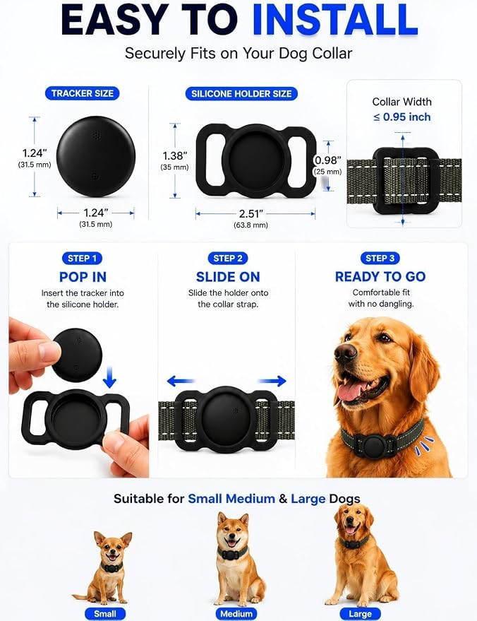 GPS Tracker for Dogs (iOS & Android), No Subscription Real-Time Tracking | Bluetooth Smart Finder Tag Works with Google Find Hub & Apple Find my App, Anti-Lost for Pet Items Kitten Grey