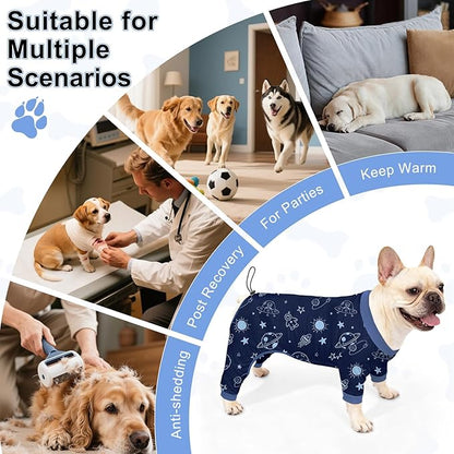 Bienbee Dog Pajamas, 4 Pack Dog Recovery Suit Shedding Suit Cute Soft Puppy Clothes Dogs Pjs Onesies Jammies Adjustable Breathable & Stretchy Clothes for Small Medium Large Dogs Girl Boy Puppy-L