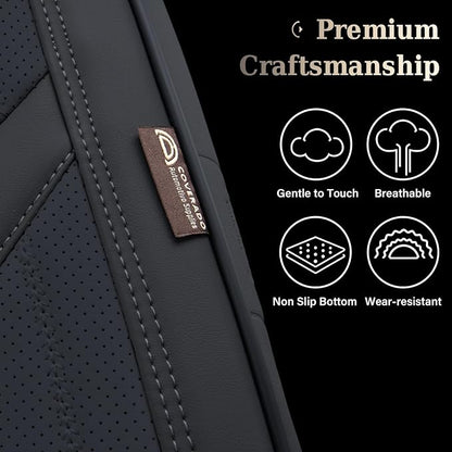 Coverado Leather Seat Covers for Cars, Car Seat Covers Full Set, Breathable Car Seat Protector with Lumbar Support, Black Seat Covers, Front and Back Waterproof Seat Cover Universal Fit for Most Cars