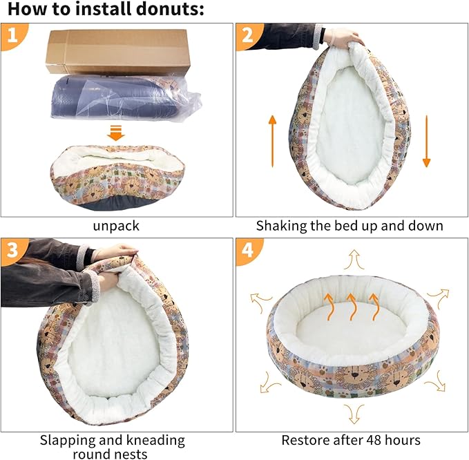Circular Calming Dog & Cat Bed Anti-Anxiety Washable with Anti Slip Backing Donut Cuddler with Cute Jacquard Patterns for Cat and Small Puppy (Small-23in, Peking Opera)