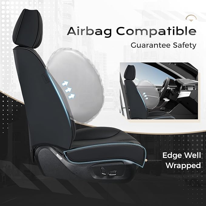 Coverado Car Seat Covers with Lumbar Support, Front Covers for Cars, Universal Automotive Seat Cover, Waterproof, Leather Car Seat Cushion, Interior Seat Protectors for Most Cars
