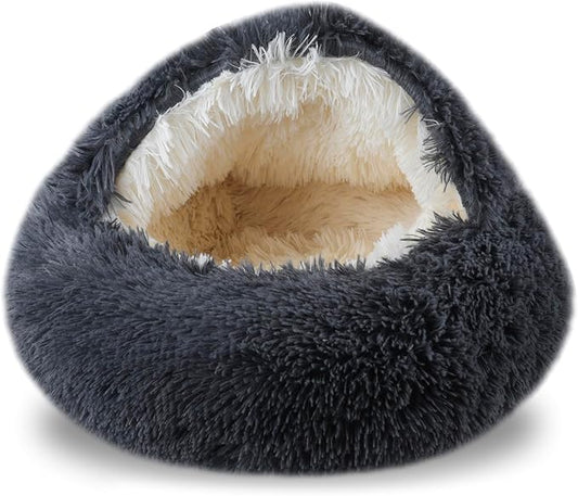 FORMYCATIE Cat Beds for Indoor Cats,Cat Cave for Puppy and Kitty,Calming Small Dog Bed for Small Dogs with Cover Cave,Cozy Warming Fluffy Washable Anti-Slip Pet Sleeping Bag(20 * 20inch,Dark Gray)