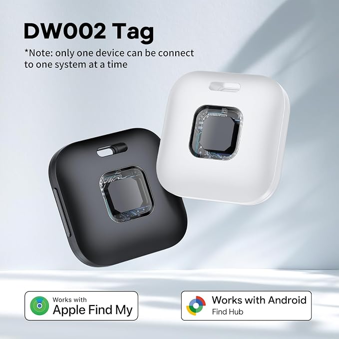 Hoxe Air Tracker Tags-4 Pack for iOS & Android, Smart Tag for Key, Bag, Pet | Dual System Luggage Tracker Compatible with Apple Find My & Google Find Hub App, Bluetooth Key Finder Replaceable Battery