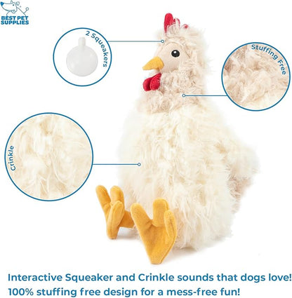 Best Pet Supplies Interactive Squeaky Dog Chew Toy, Ideal Dog Toys for Chewers, Small, Medium & Large Dogs, and Fetch Lovers - Crinkle Chicken (Brown, Beige, Wine Red), Large