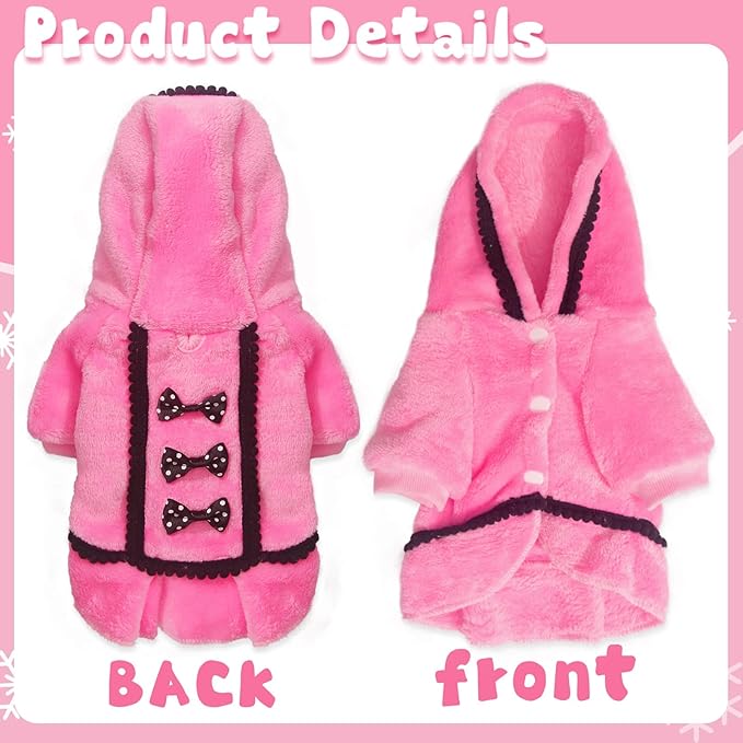 Dog Dress Fall Dog Sweaters for Small Dogs Girl Fleece Warm Puppy Sweater with Leash Hole Cute Pink Puppy Clothes Bowtie Chihuahua Sweater Pet Hoodie Cold Weather (Medium)